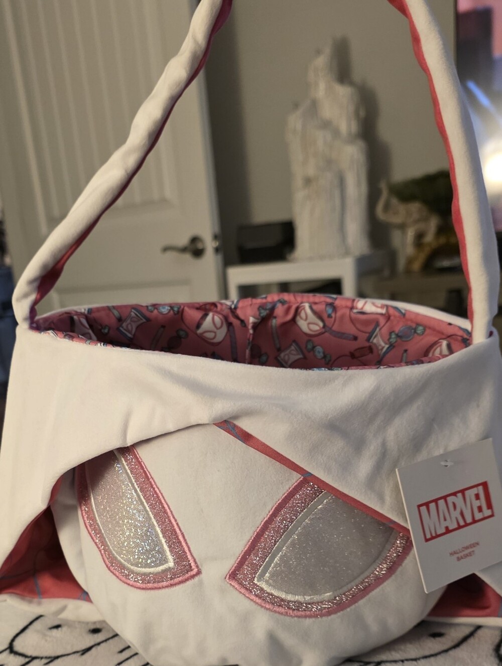Marvel Kids White & Pink Plush Halloween Tote  Superhero Design